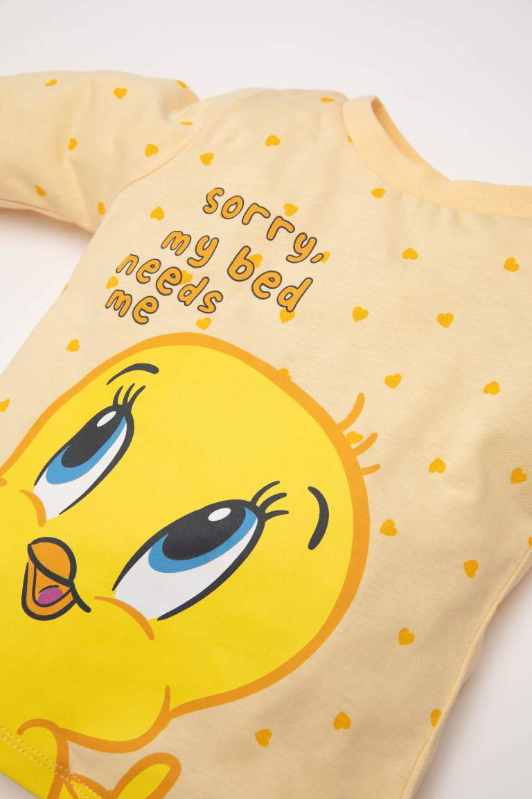 Kız Bebek  Pijama Takımı Looney Tunes Penye Uzun Kollu Üst Lastikli Alt