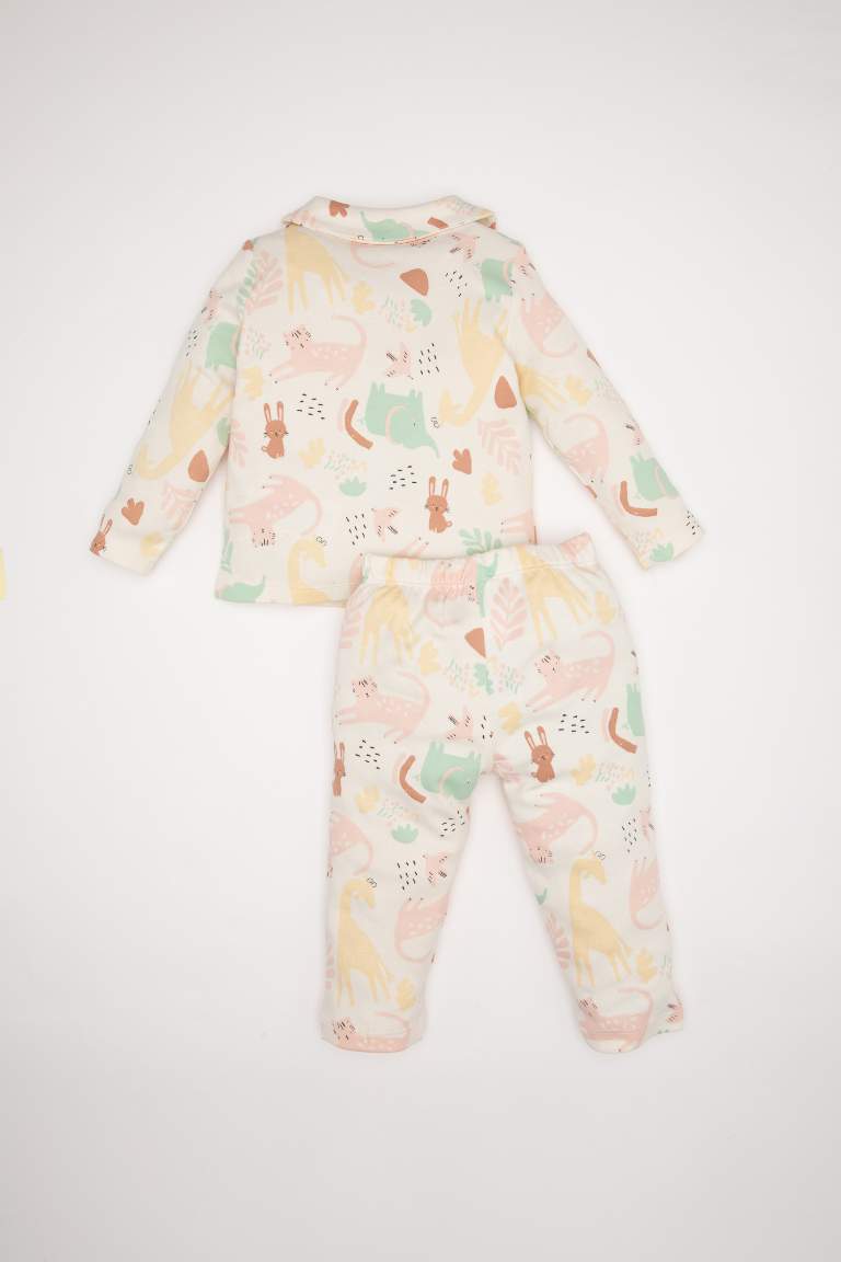 Kız Bebek Pijama Takımı Safari Baskılı Uzun Kollu Üst Beli Lastikli Alt