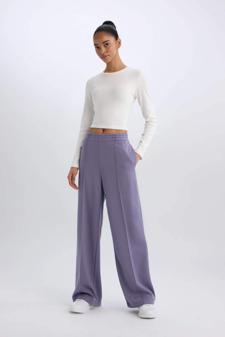 DeFactoFit Wide Leg Geniş Paça Sporcu Eşofman Altı Cepli Standart Boy Skuba Dalgıç Kumaş