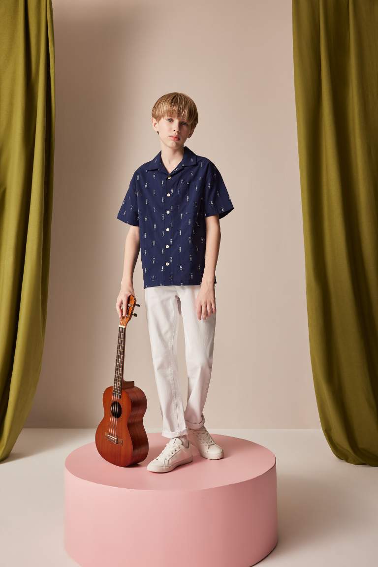 Boy Oversize Fit Polo Neck Embroidered Shirt