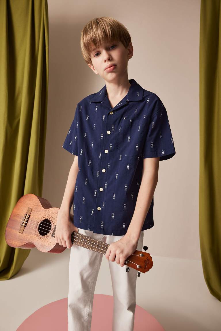 Boy Oversize Fit Polo Neck Embroidered Shirt