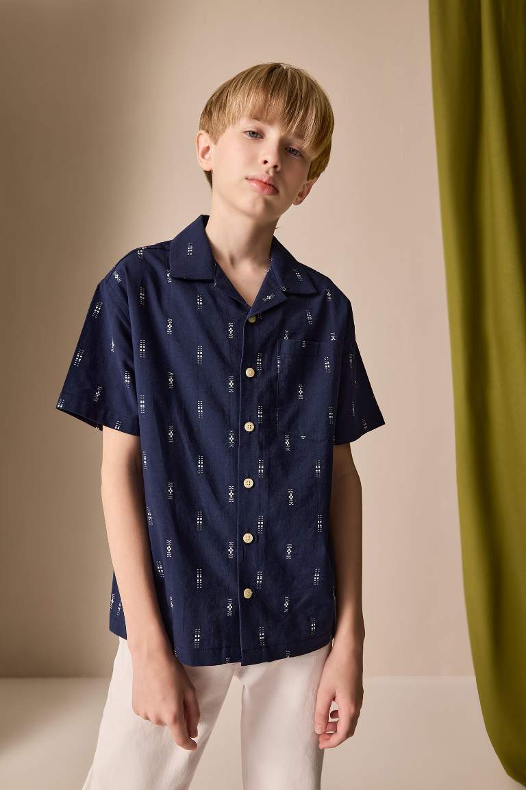 Boy Oversize Fit Polo Neck Embroidered Shirt