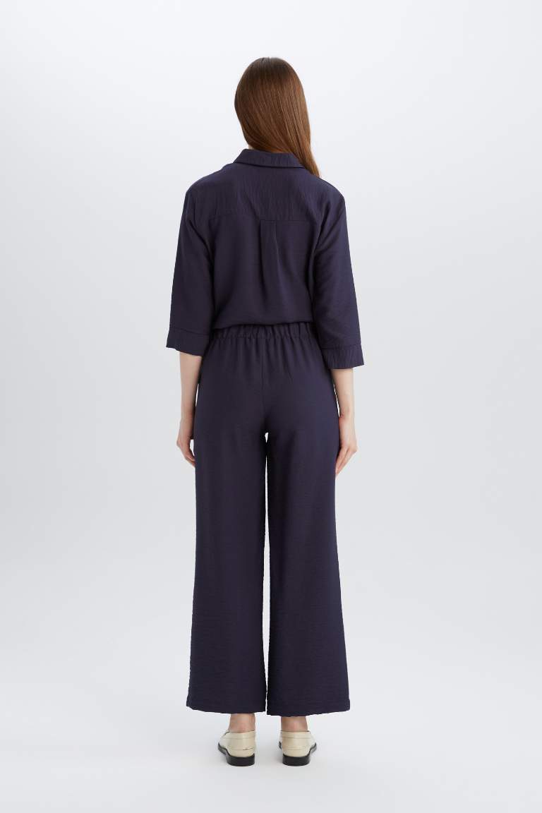 Wide Straight Leg Pocketed Laced Trousers