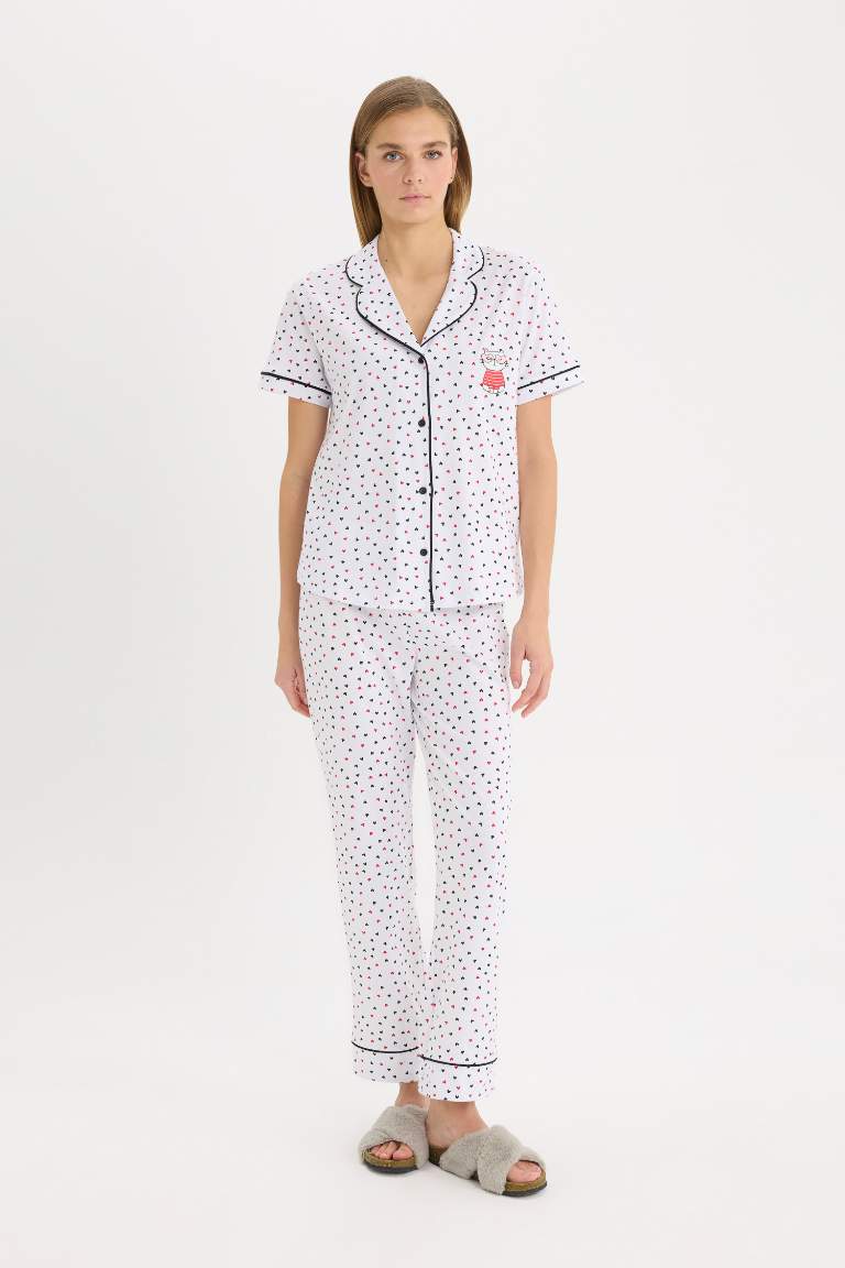 Fall in Love Buttoned Top Bottom 2 Piece Pajama Set