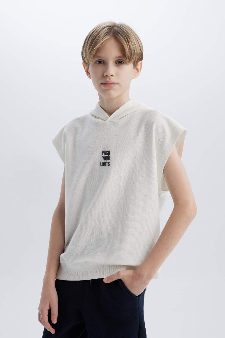 Boy Oversize Fit Thin Sweatshirt Fabric Embroidered Vest