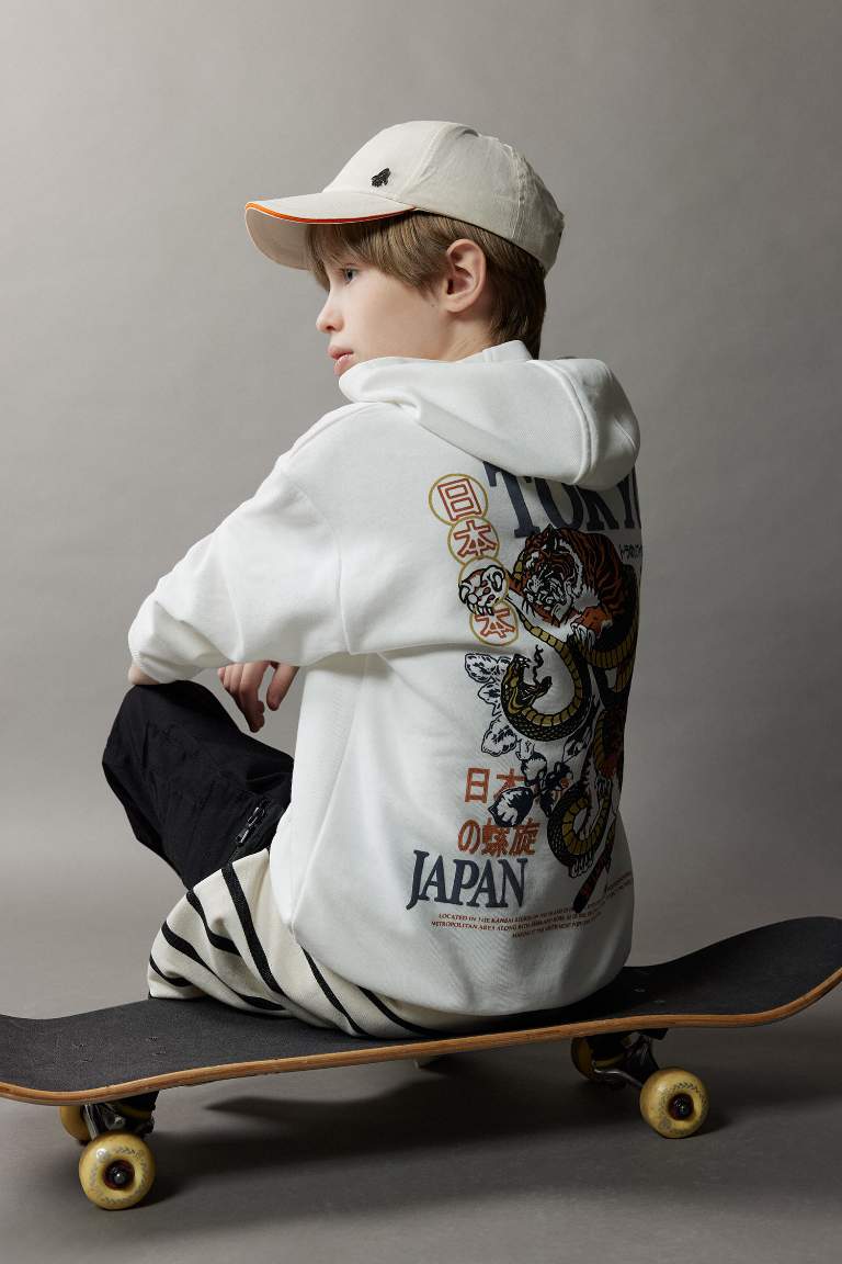 Boy Oversize Fit Hooded Back Printed Sweatshirt