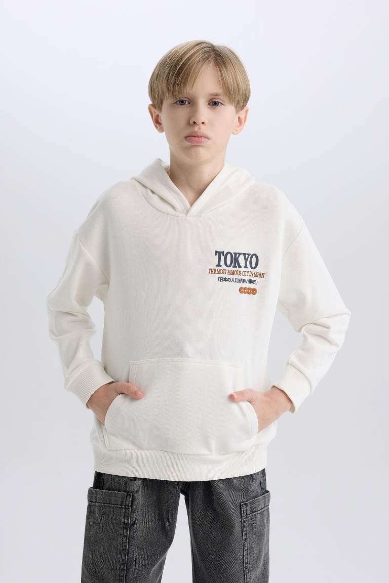 Boy Oversize Fit Hooded Back Printed Sweatshirt