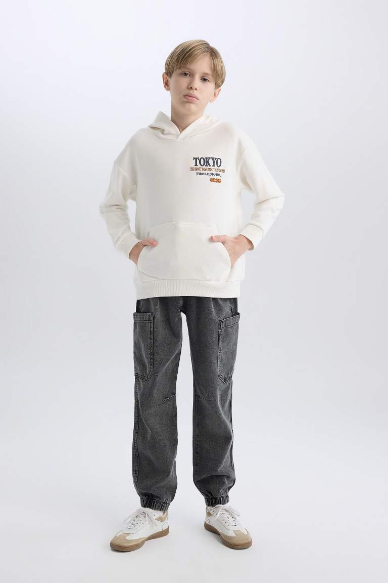 Boy Oversize Fit Hooded Back Printed Sweatshirt