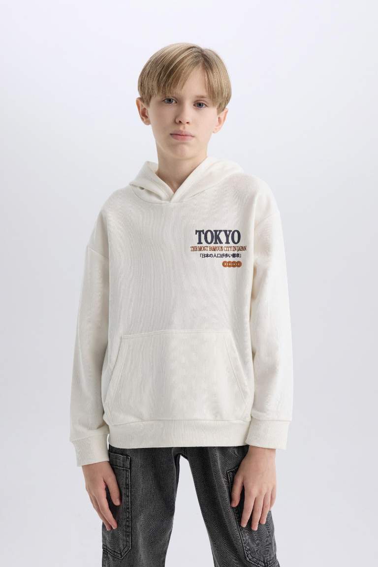 Boy Oversize Fit Hooded Back Printed Sweatshirt