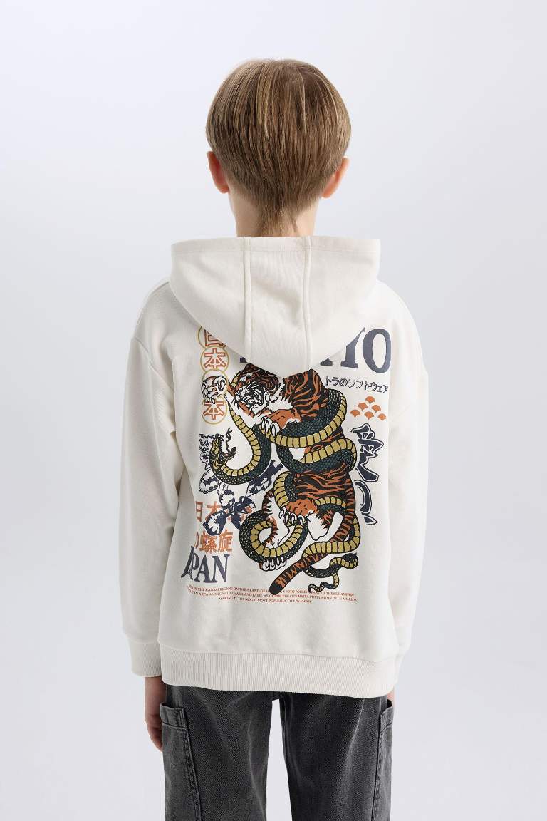 Boy Oversize Fit Hooded Back Printed Sweatshirt