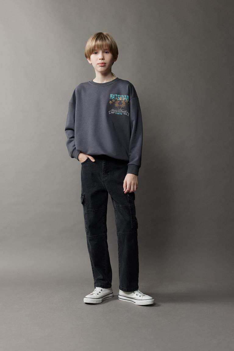 Boy Oversize Fit Crew Neck Back Printed Sweatshirt