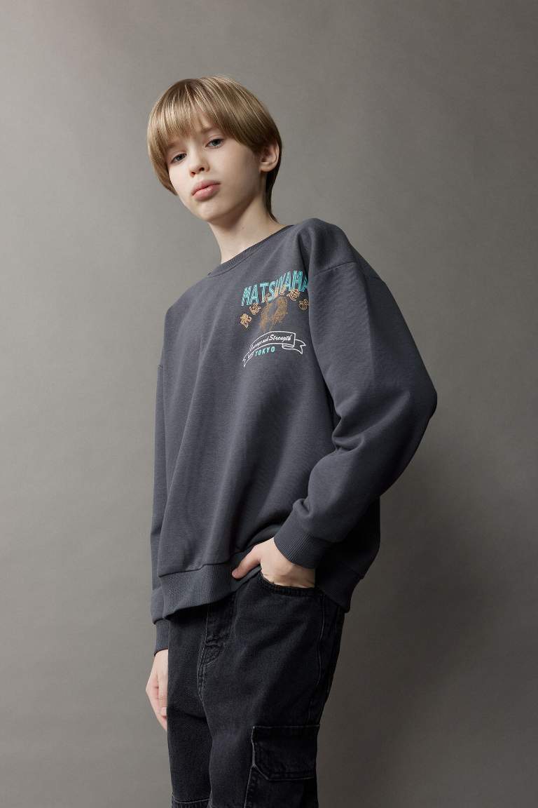 Boy Oversize Fit Crew Neck Back Printed Sweatshirt