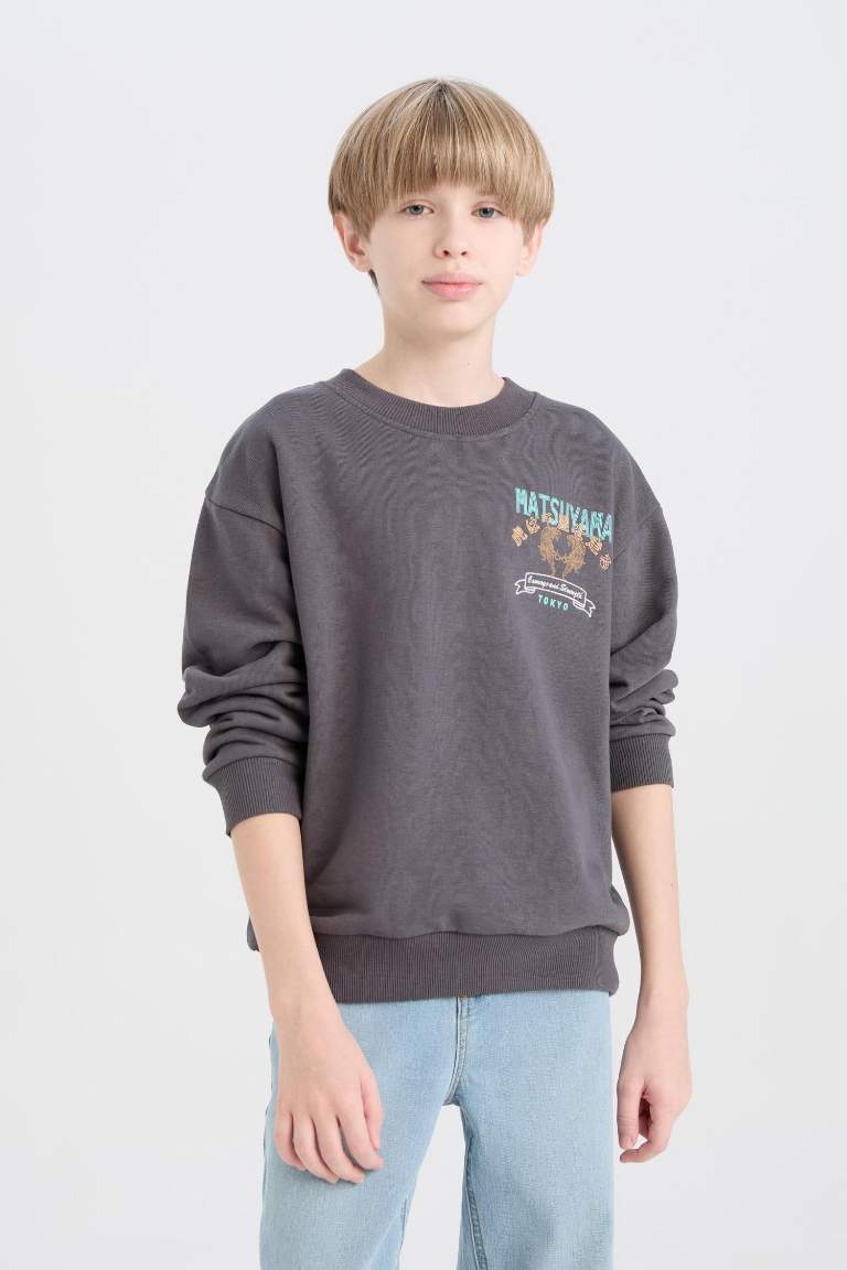 Boy Oversize Fit Crew Neck Back Printed Sweatshirt