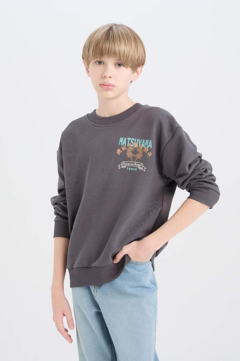 Boy Oversize Fit Crew Neck Back Printed Sweatshirt