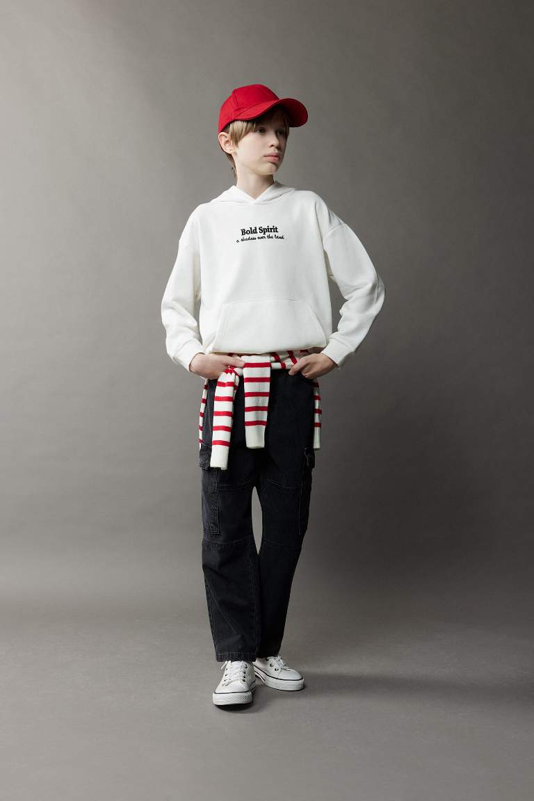 Boy Oversize Fit Hooded Embroidered Sweatshirt