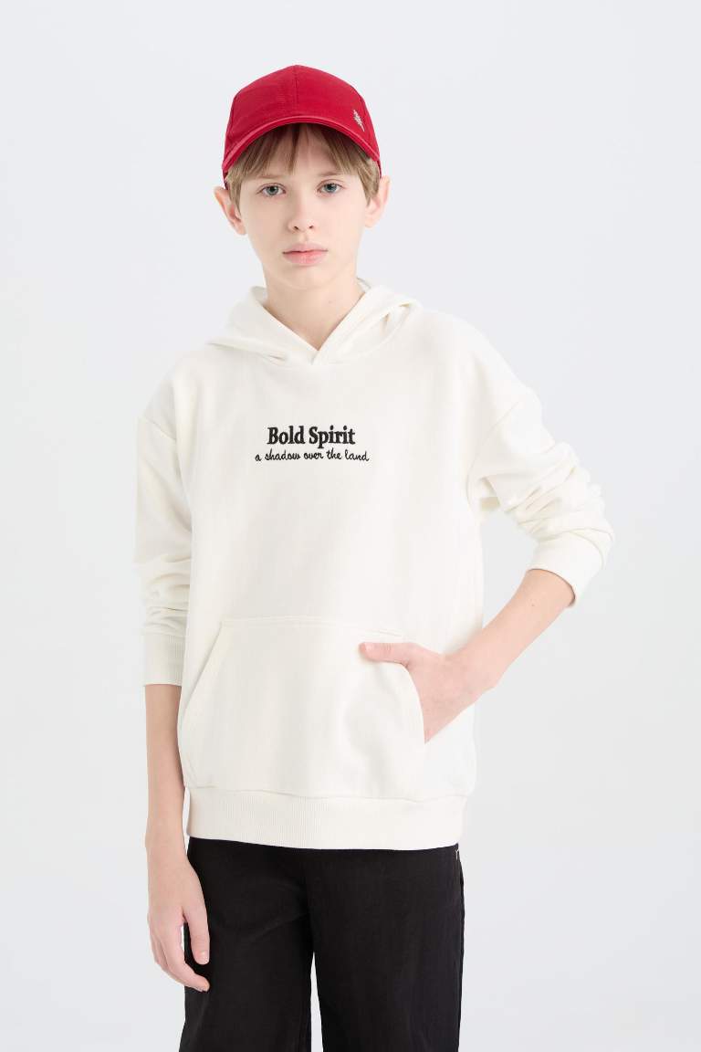 Boy Oversize Fit Hooded Embroidered Sweatshirt