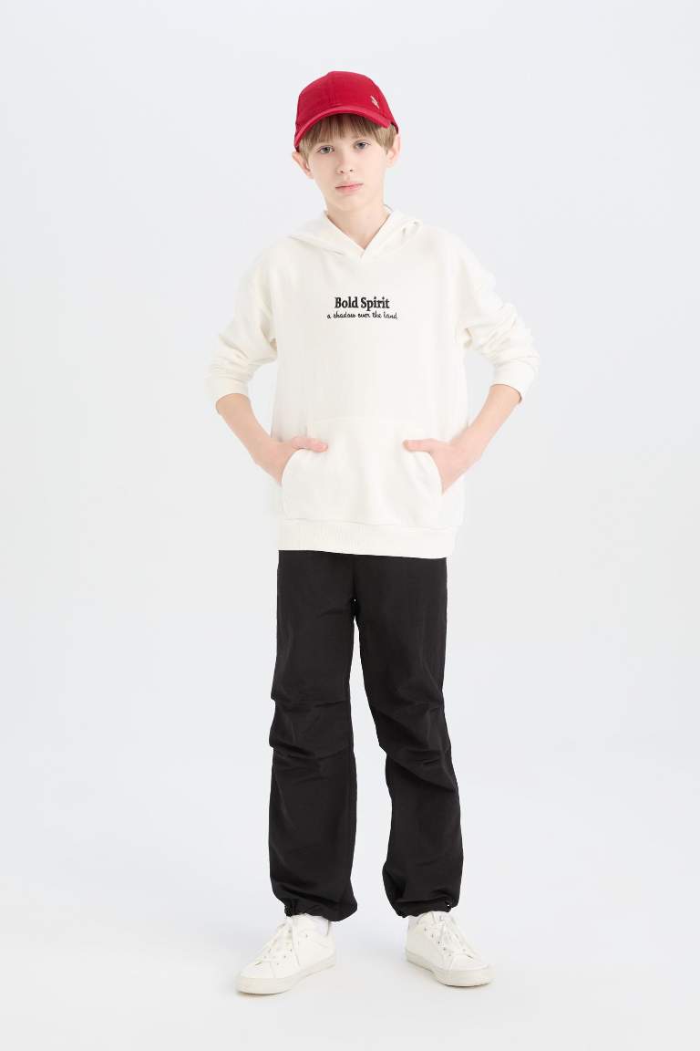 Boy Oversize Fit Hooded Embroidered Sweatshirt