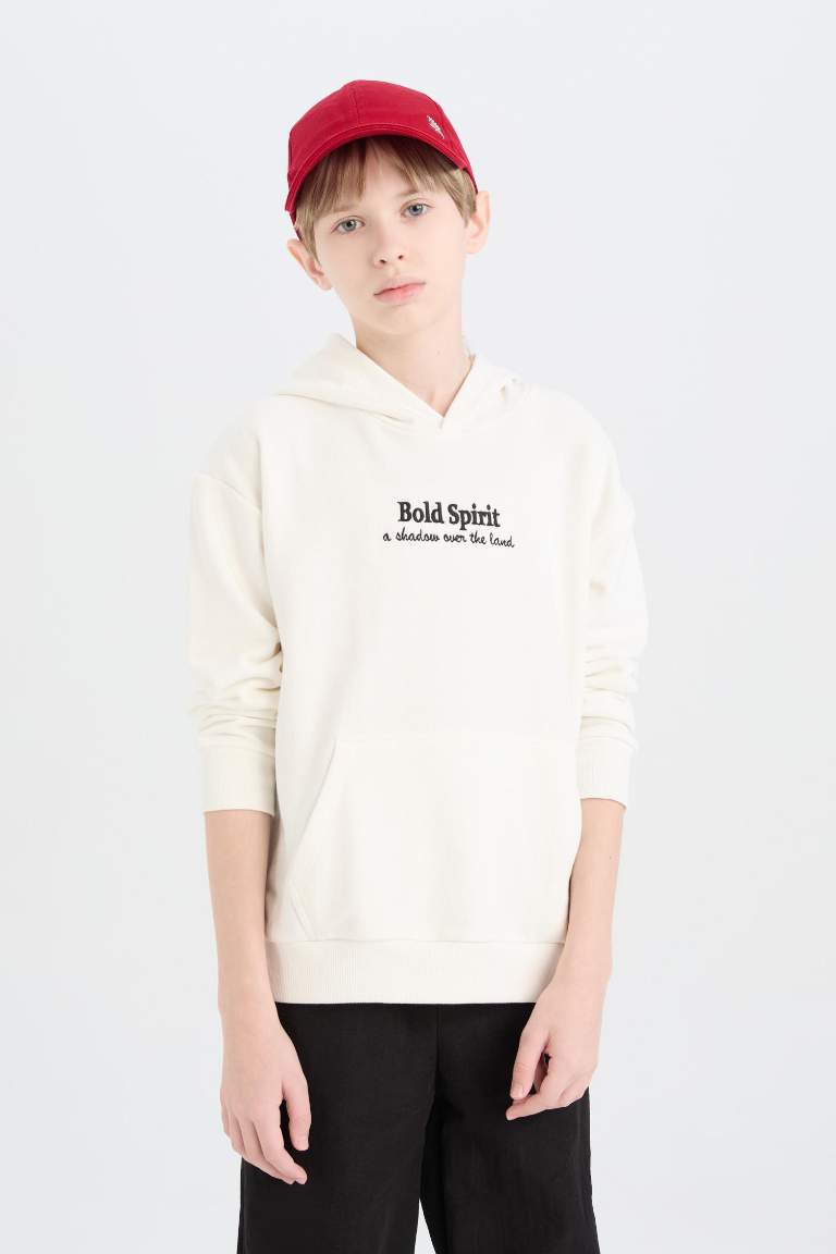 Boy Oversize Fit Hooded Embroidered Sweatshirt