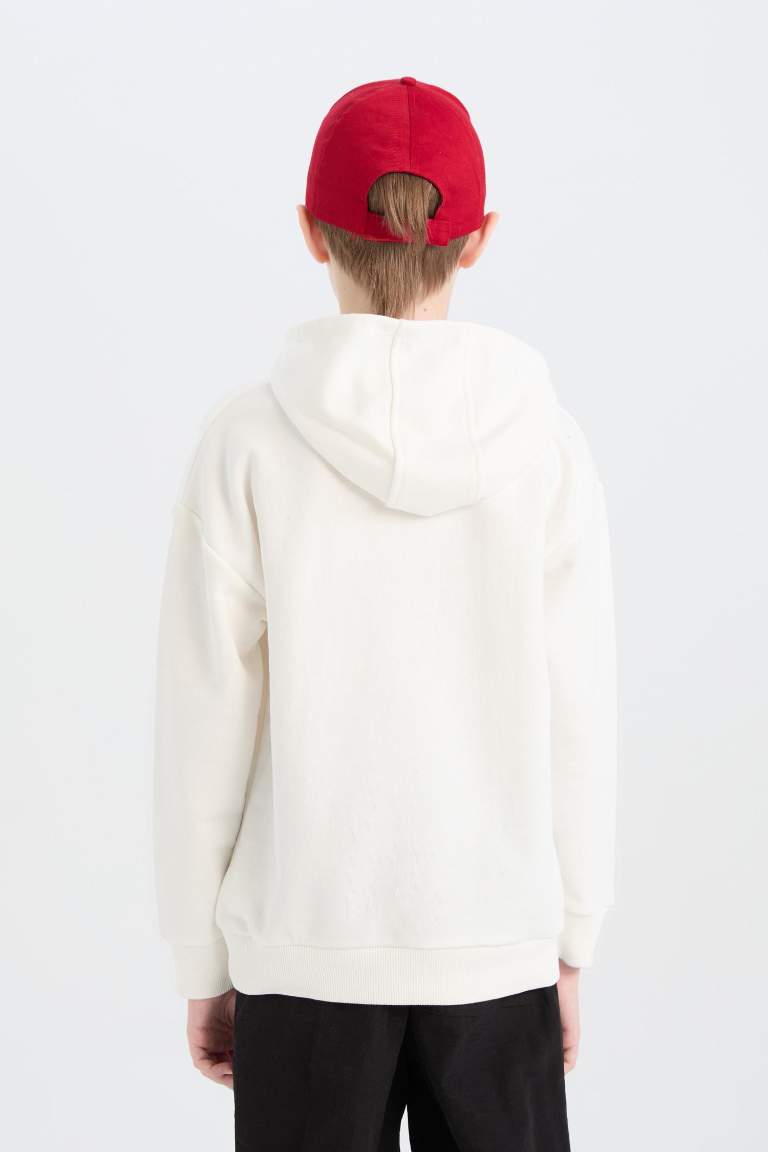 Boy Oversize Fit Hooded Embroidered Sweatshirt