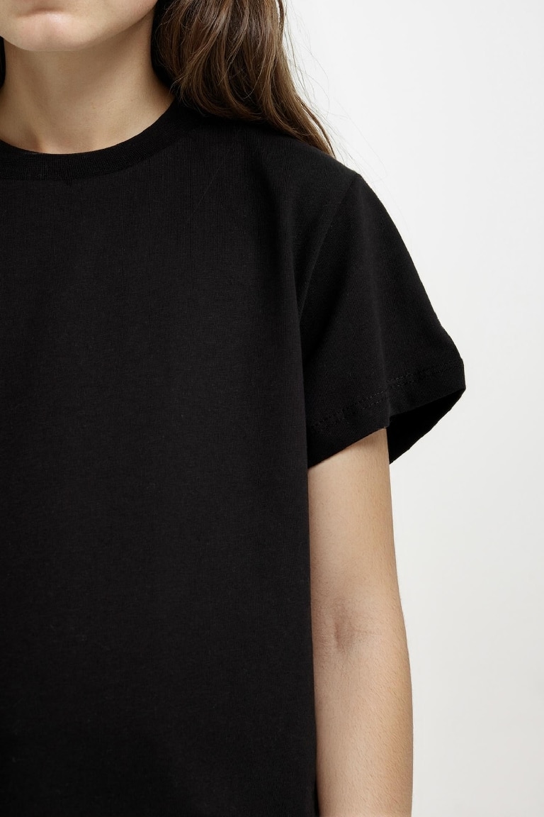 Kız Çocuk Bisiklet Yaka Basic Düz Kısa Kollu Tişört