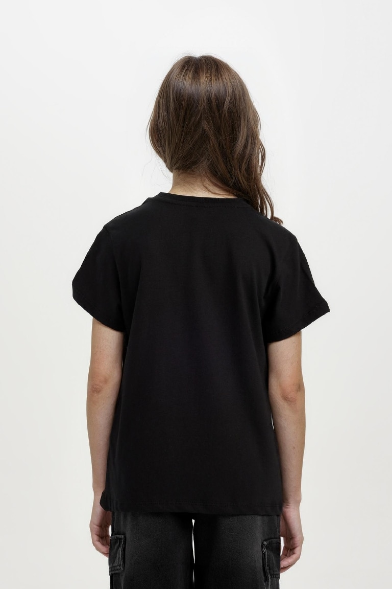 Kız Çocuk Bisiklet Yaka Basic Düz Kısa Kollu Tişört