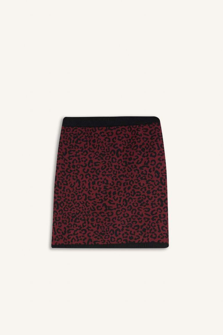 A Cut Knitwear Mini Leopard Skirt