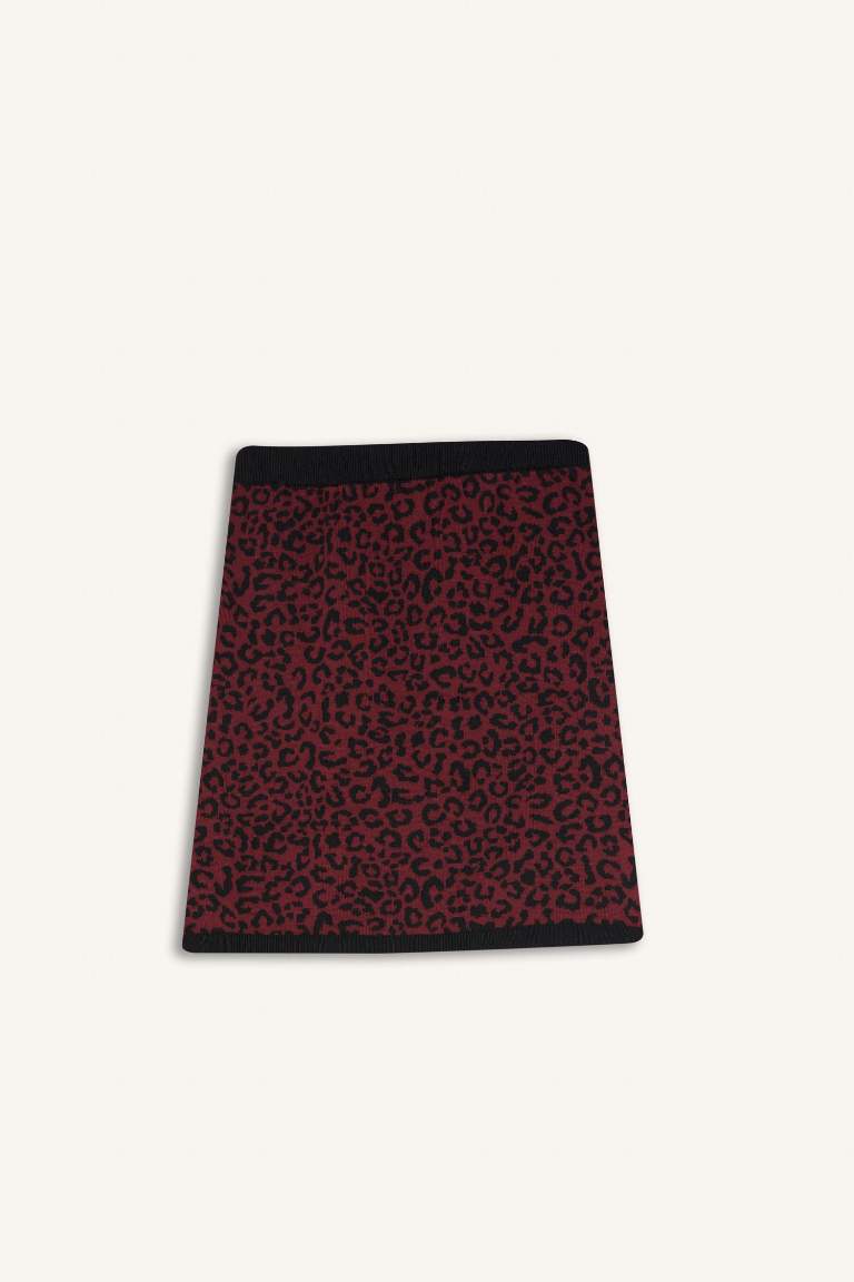 A Cut Knitwear Mini Leopard Skirt