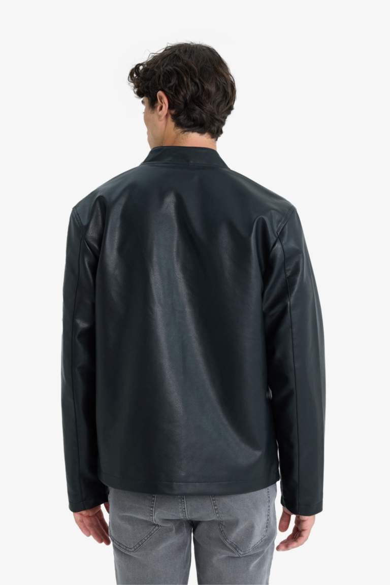Jaket en similicuir à col montant zippée Coupe slim