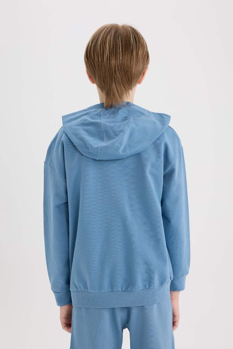 Boy Printed Hooded Sweatshirt Fabric Cardigan