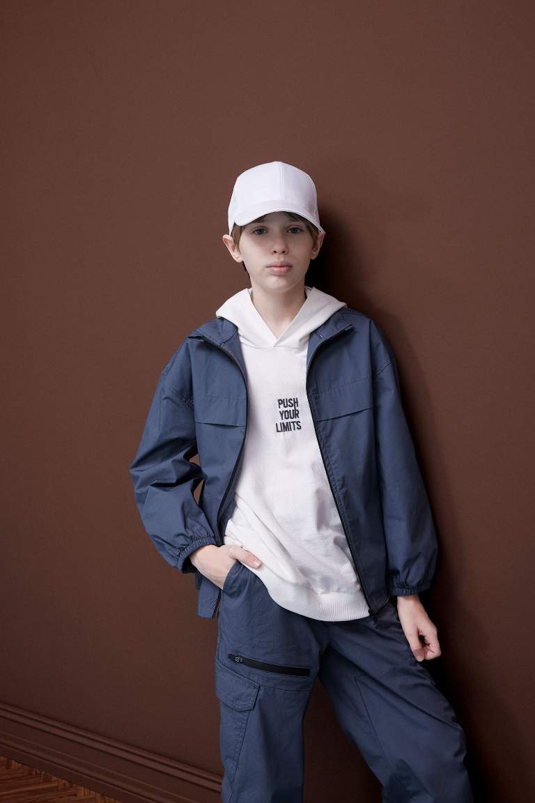 Boy Oversize Fit Half Turtleneck Zippered Parachute Bomber Jacket