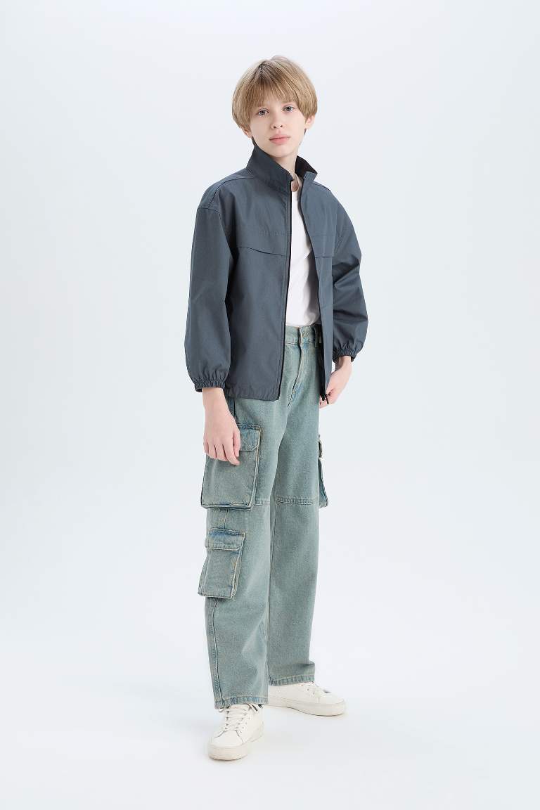 Boy Oversize Fit Half Turtleneck Zippered Parachute Bomber Jacket