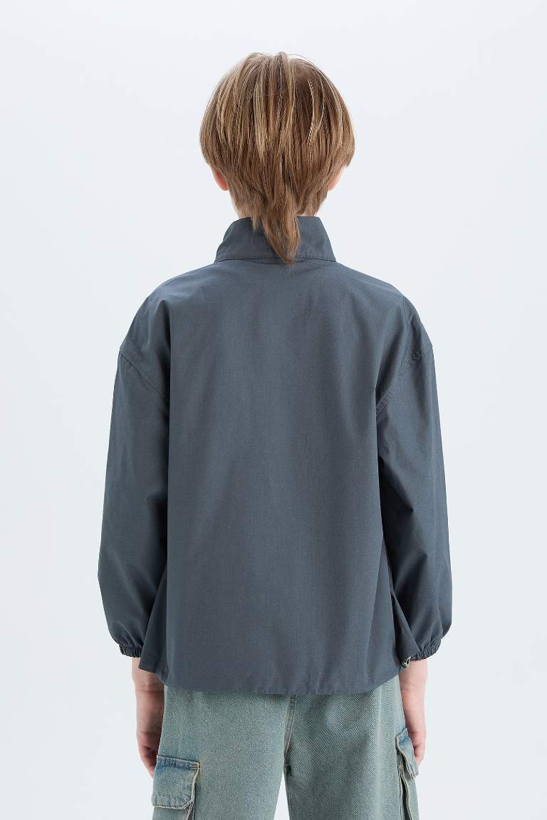 Boy Oversize Fit Half Turtleneck Zippered Parachute Bomber Jacket