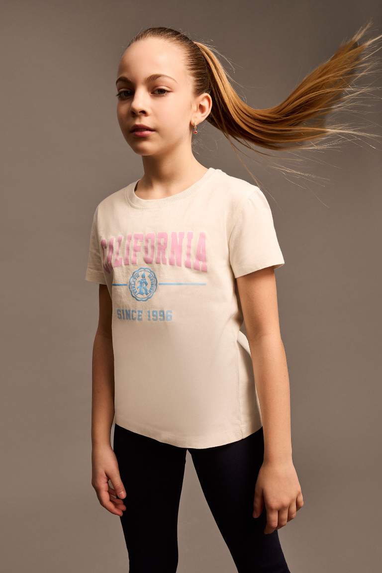 T-shirt imprimé à col rond pour fille