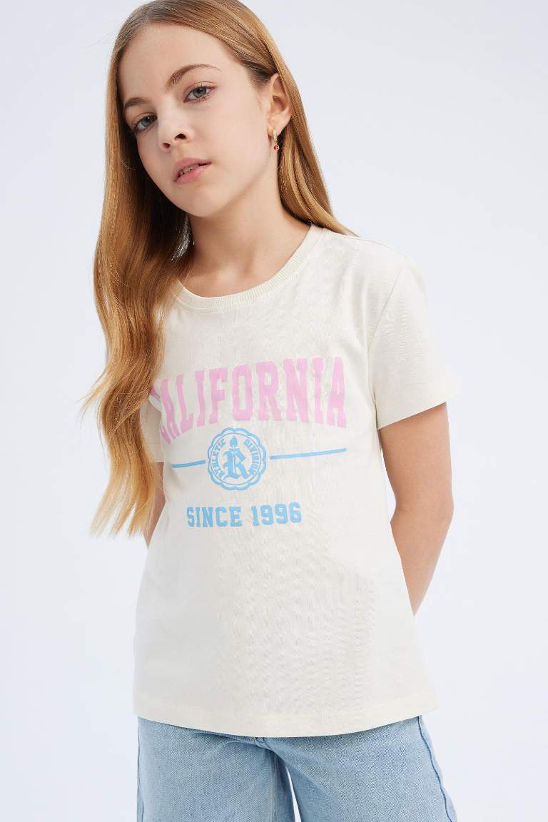 Girl Crew Neck Printed Short Sleeve T-Shirt