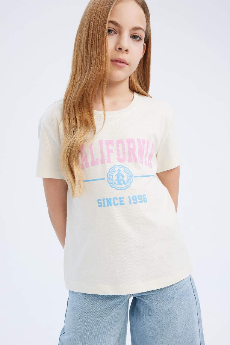 Girl Crew Neck Printed Short Sleeve T-Shirt