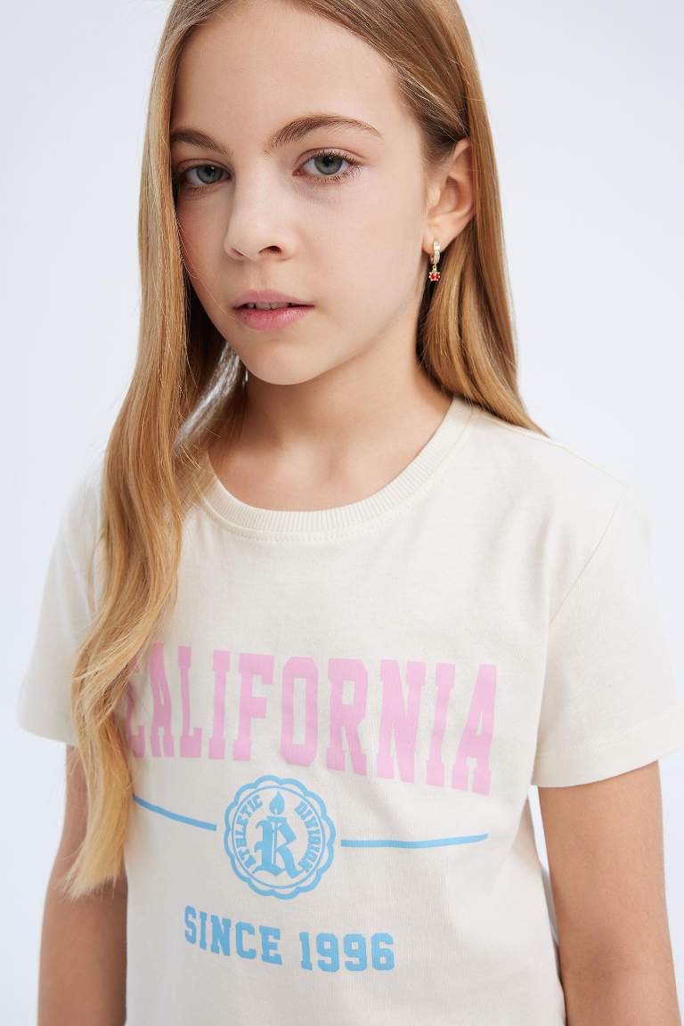 T-shirt imprimé à col rond pour fille