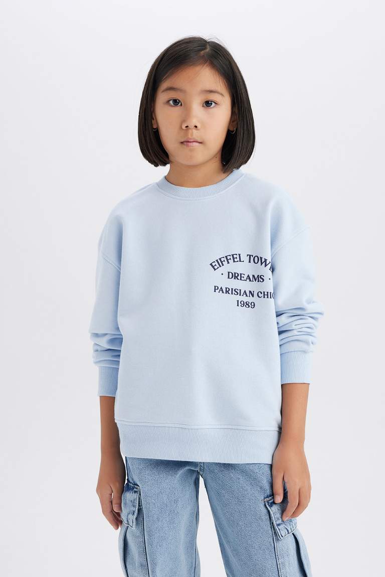 Girl Relax Fit Crew Neck Printed Sweatshirt