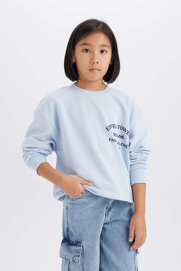 Girl Relax Fit Crew Neck Printed Sweatshirt