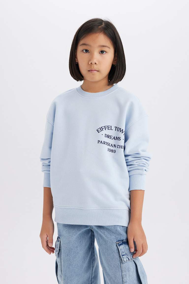 Girl Relax Fit Crew Neck Printed Sweatshirt