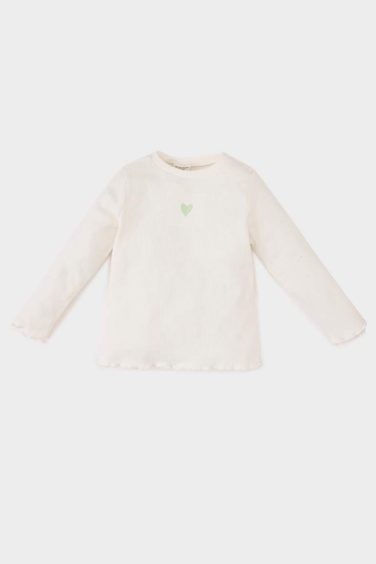 Baby Girl Crew Neck Printed Corduroy T-Shirt