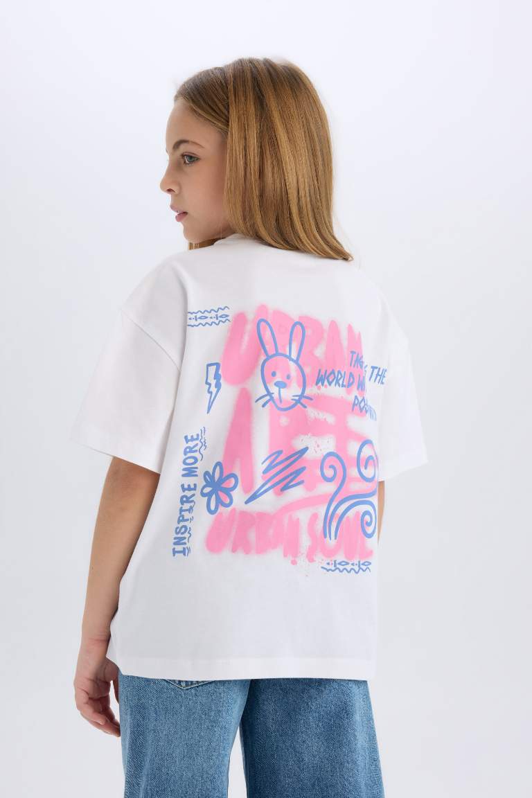 Girl Oversize Fit Crew Neck Back Printed T-Shirt