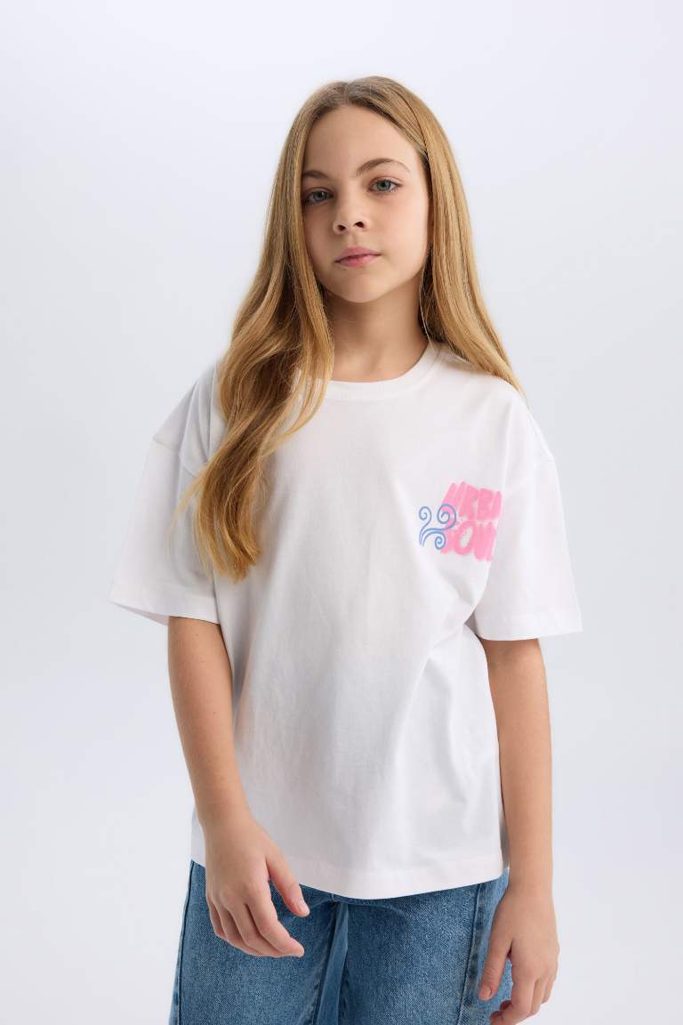 Girl Oversize Fit Crew Neck Back Printed T-Shirt