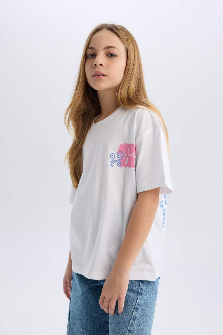 Girl Oversize Fit Crew Neck Back Printed T-Shirt