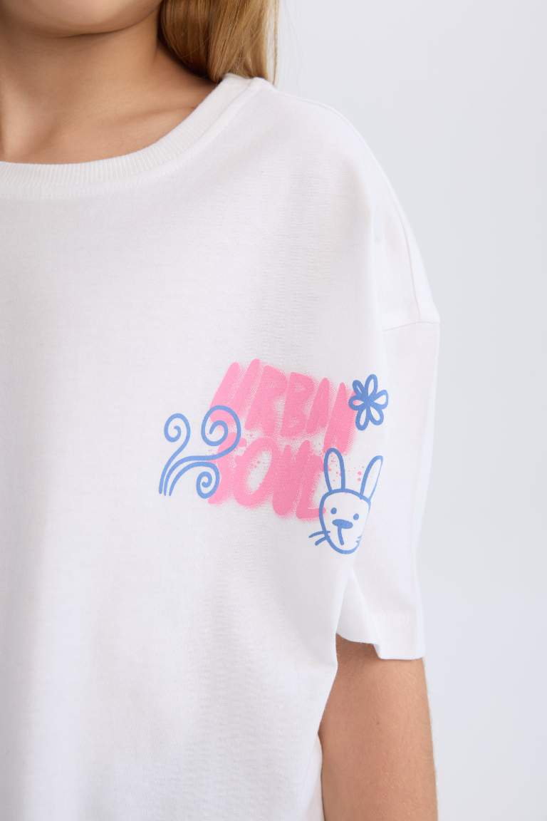 Girl Oversize Fit Crew Neck Back Printed T-Shirt