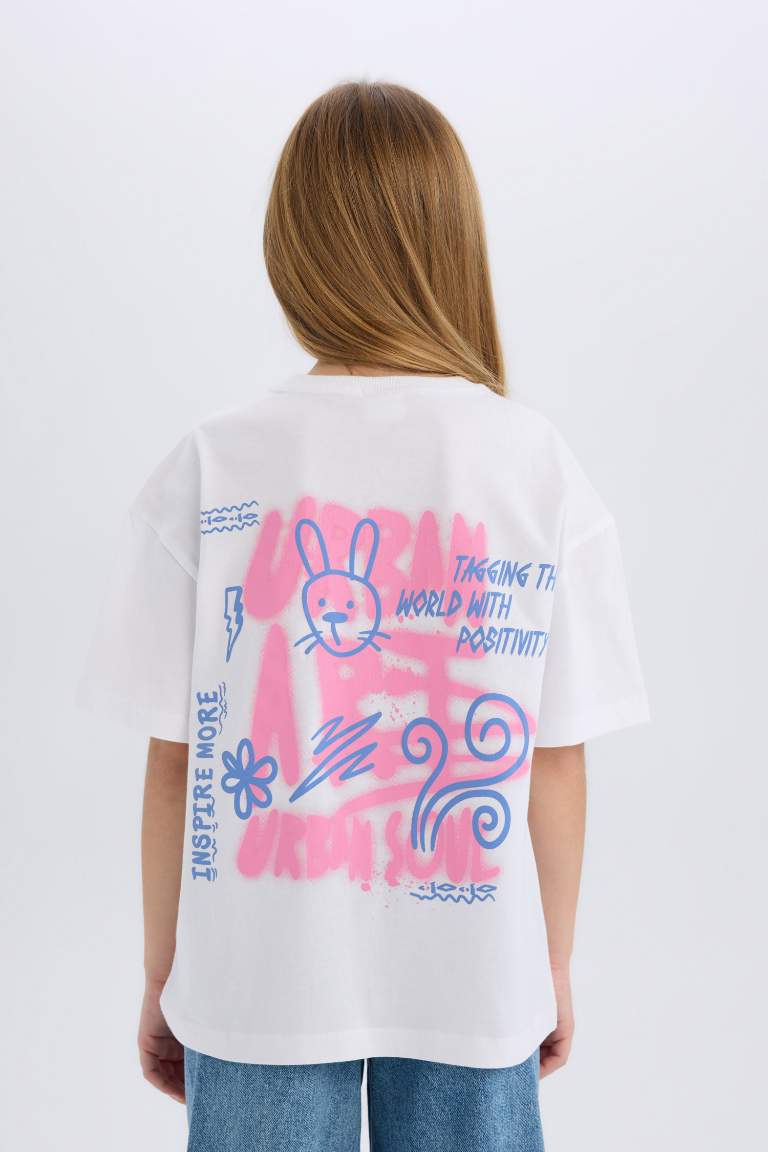 Girl Oversize Fit Crew Neck Back Printed T-Shirt