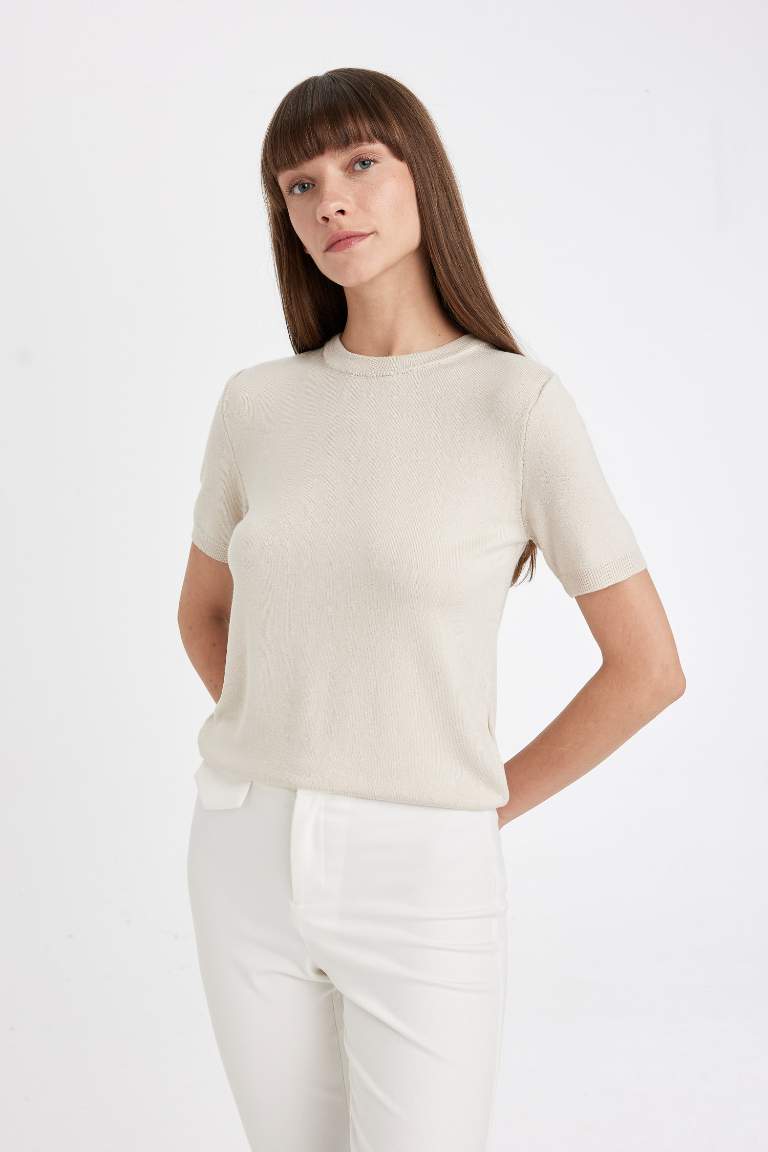 Regular Fit Soft Textured Short Sleeve Knit Pullover