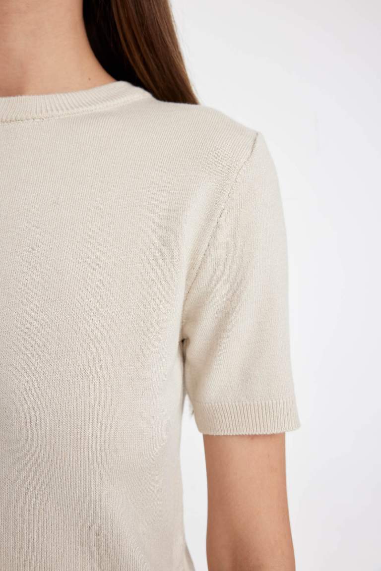 Regular Fit Soft Textured Short Sleeve Knit Pullover