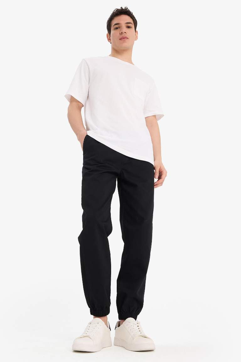 %100 Pamuk Jogger Slim Fit Dar Kesim Beli Bağcıklı Gabardin Pantolon