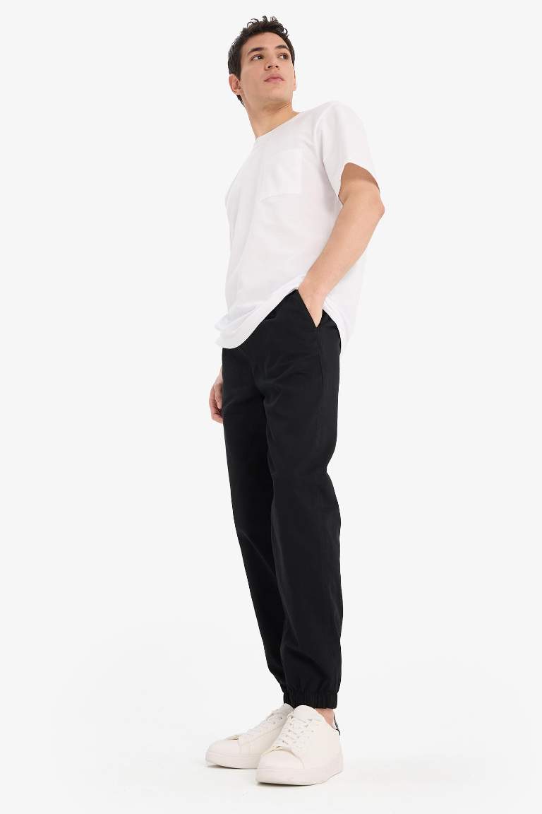 %100 Pamuk Jogger Slim Fit Dar Kesim Beli Bağcıklı Gabardin Pantolon