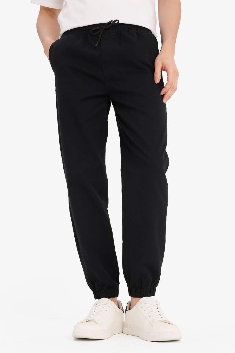 %100 Pamuk Jogger Slim Fit Dar Kesim Beli Bağcıklı Gabardin Pantolon